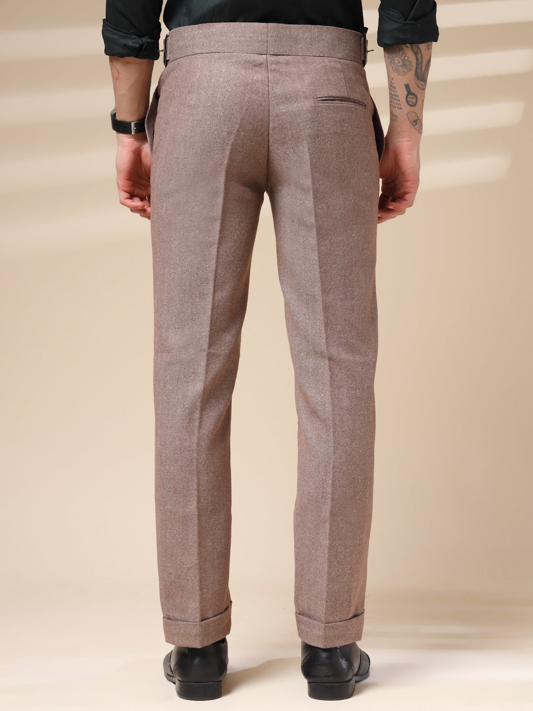 Khakhi Classic Buckle Herringbone Gurkha Pants | Boot Cut Fit by Italian Vega® (Winter Warm)