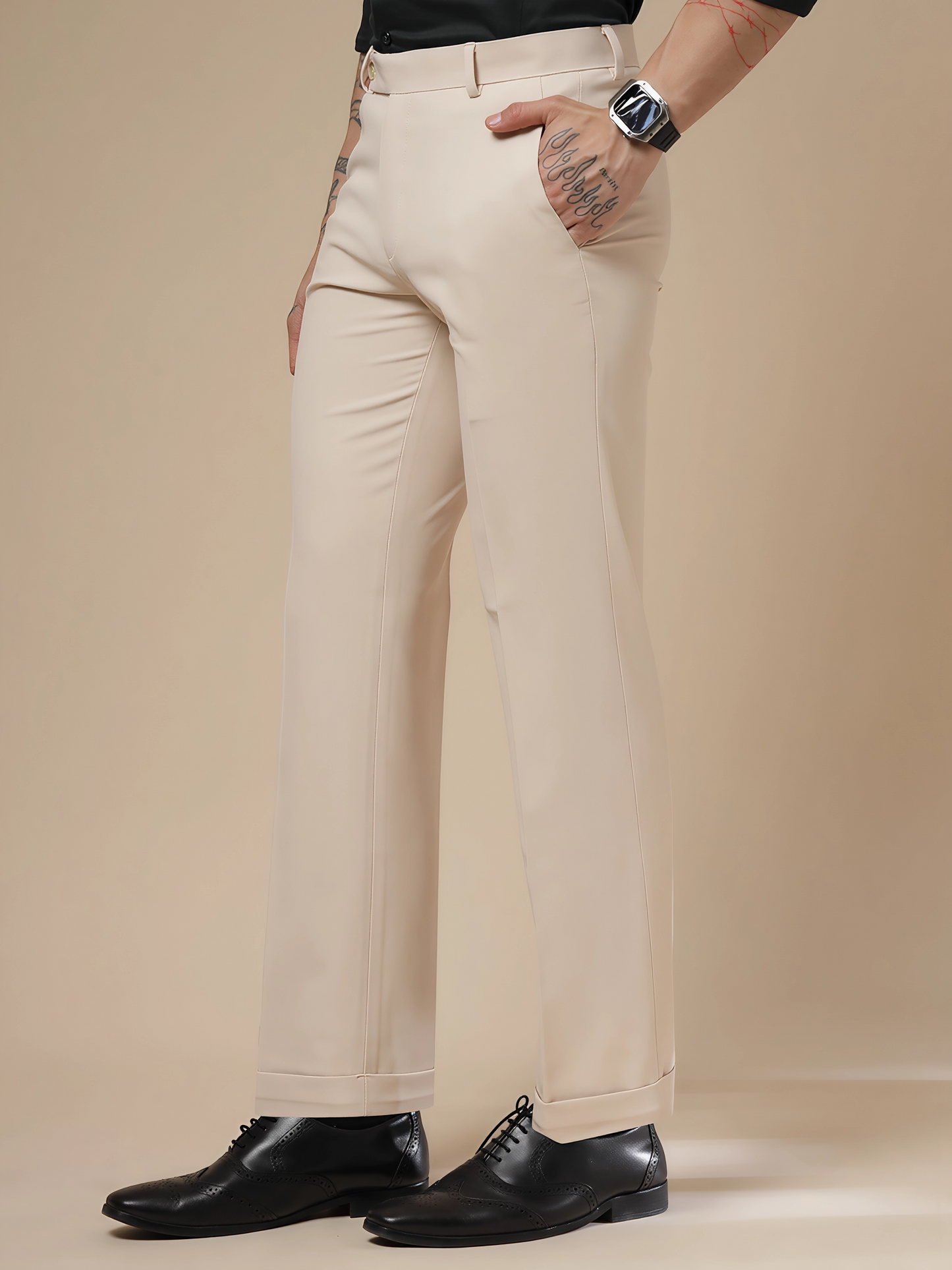 Beige Men Formal Trouser Pants by Italian Vega®