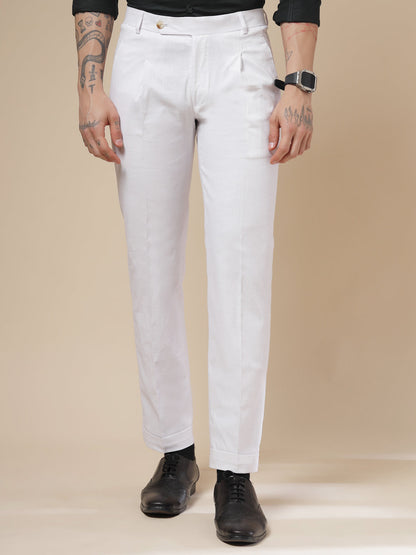 White Formal Pleated Linen Gurkha Pants | Boot Cut Fit by Italian Vega®
