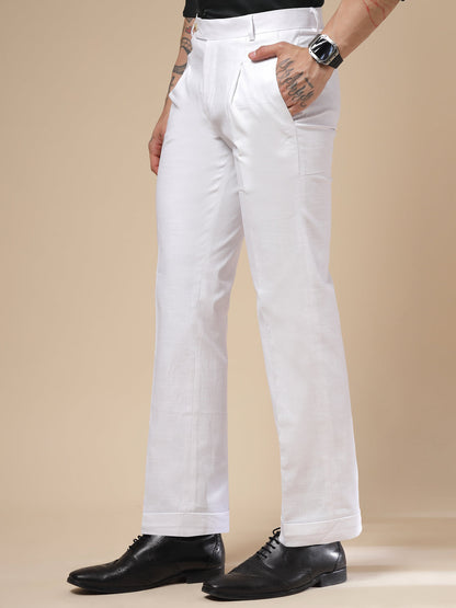 White Formal Pleated Linen Gurkha Pants | Boot Cut Fit by Italian Vega®