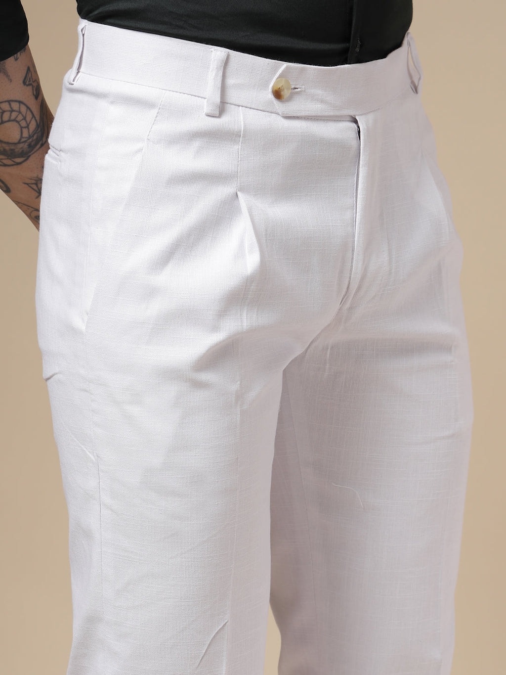 White Linen Formal Pleated Gurkha Pants | Boot Cut Fit by Italian Vega®