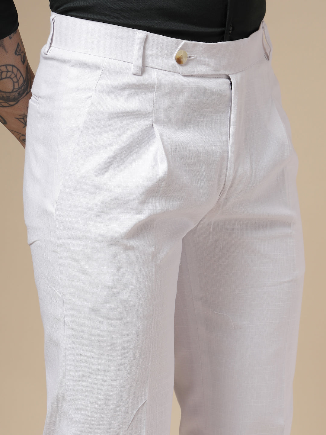 White Formal Pleated Linen Gurkha Pants | Boot Cut Fit by Italian Vega®