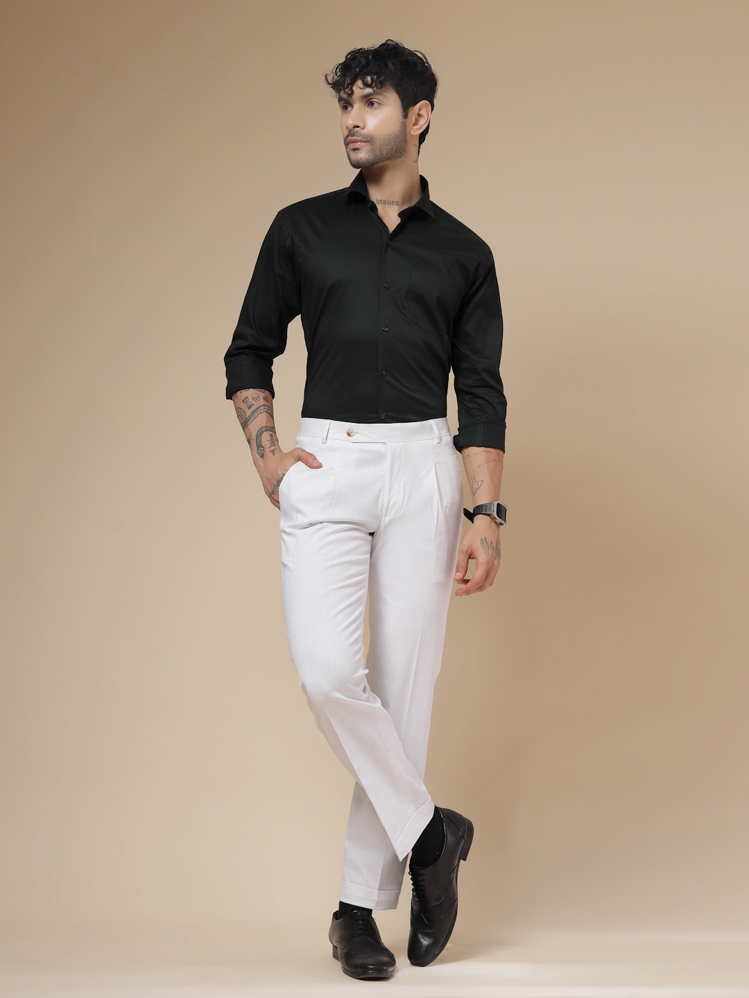 White Formal Pleated Linen Gurkha Pants | Boot Cut Fit by Italian Vega®