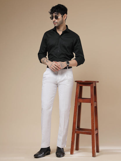 White Formal Pleated Linen Gurkha Pants | Boot Cut Fit by Italian Vega®
