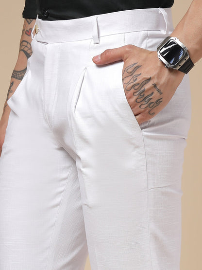 White Formal Pleated Linen Gurkha Pants | Boot Cut Fit by Italian Vega®