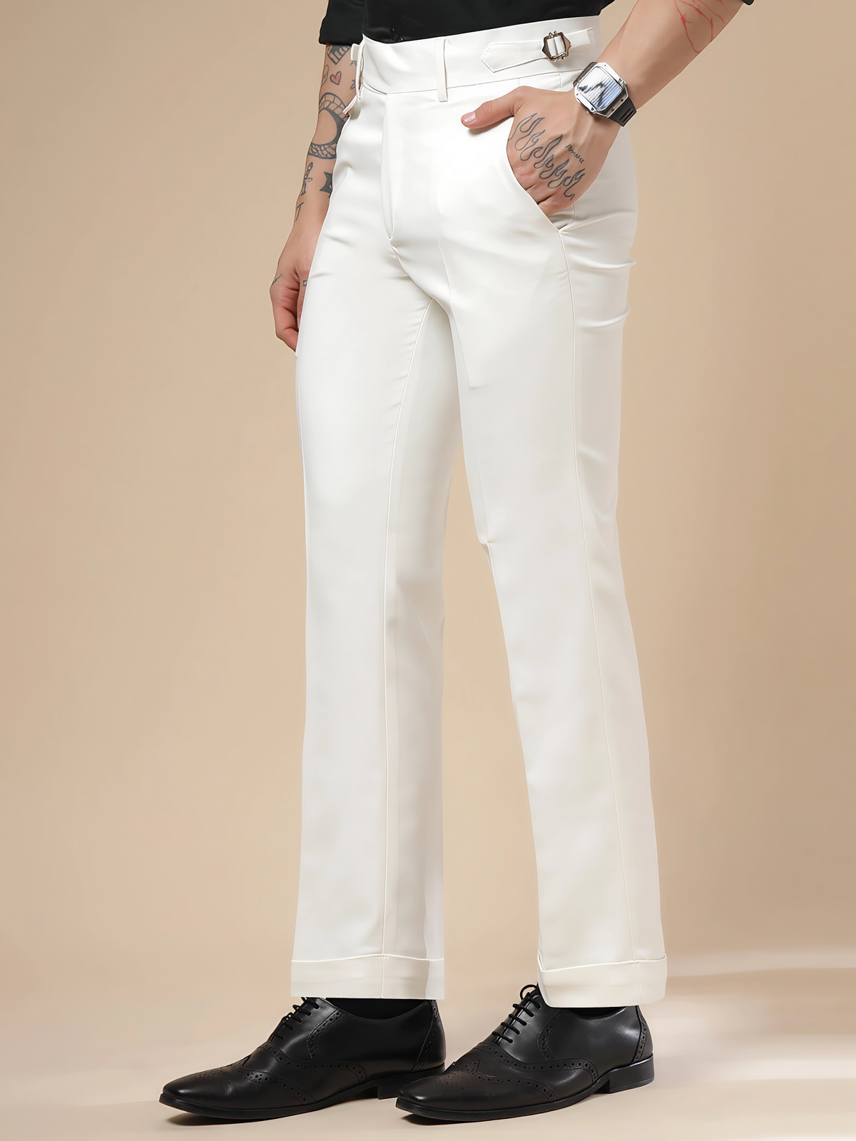 White Single Buckle Formal Gurkha Pants by ITALIAN VEGA®