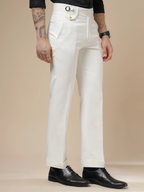 White Single Buckle Formal Gurkha Pants by ITALIAN VEGA®