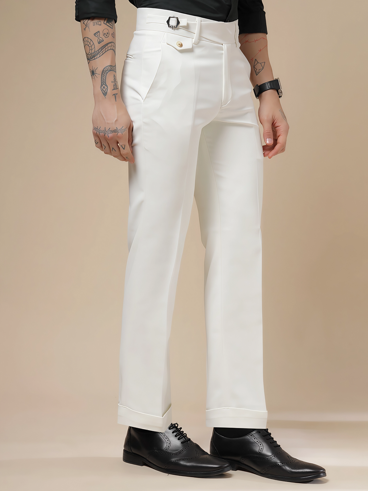 White Single Buckle Formal Gurkha Pants by ITALIAN VEGA®