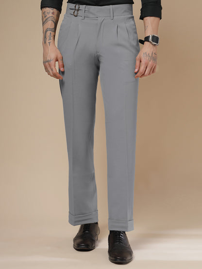 Ash Grey Double Buckle Formal Gurkha Pants by ITALIAN VEGA®