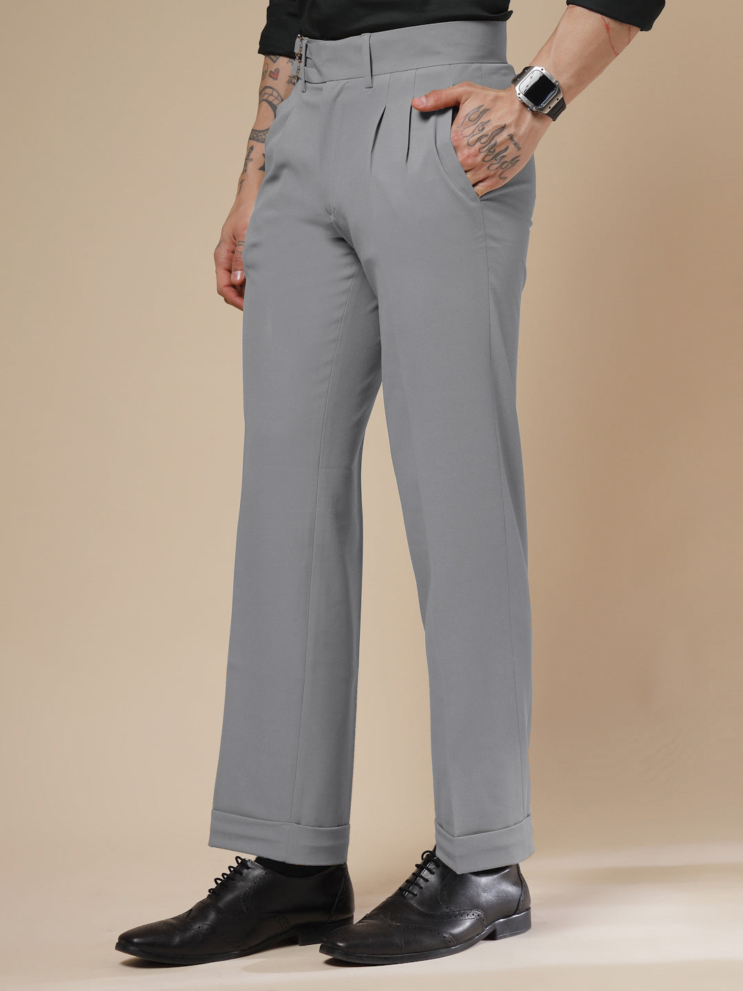 Ash Grey Double Buckle Formal Gurkha Pants by ITALIAN VEGA®