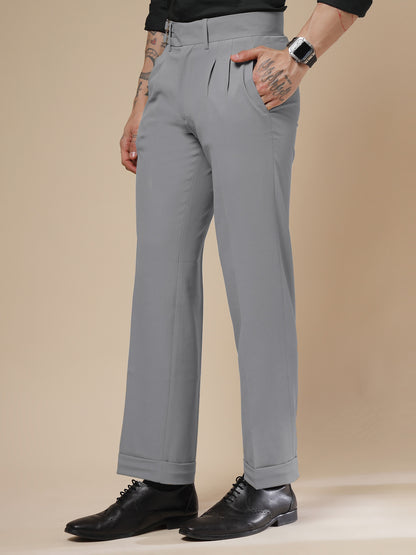 Ash Grey Double Buckle Formal Gurkha Pants by ITALIAN VEGA®
