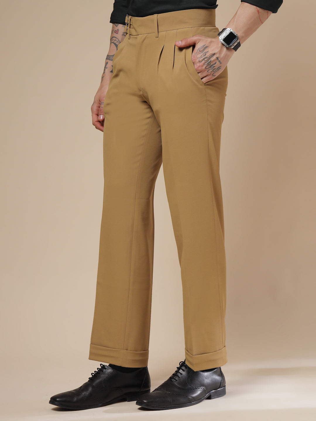 Camel Double Buckle Formal Gurkha Pants by ITALIAN VEGA®