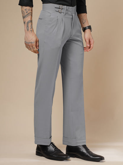 Ash Grey Double Buckle Formal Gurkha Pants by ITALIAN VEGA®