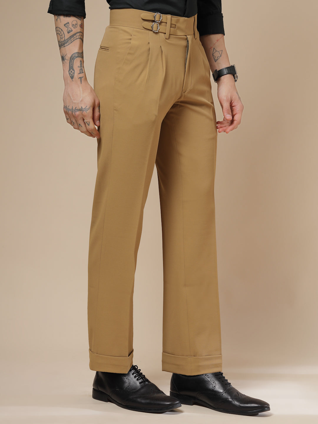 Camel Double Buckle Formal Gurkha Pants by ITALIAN VEGA®