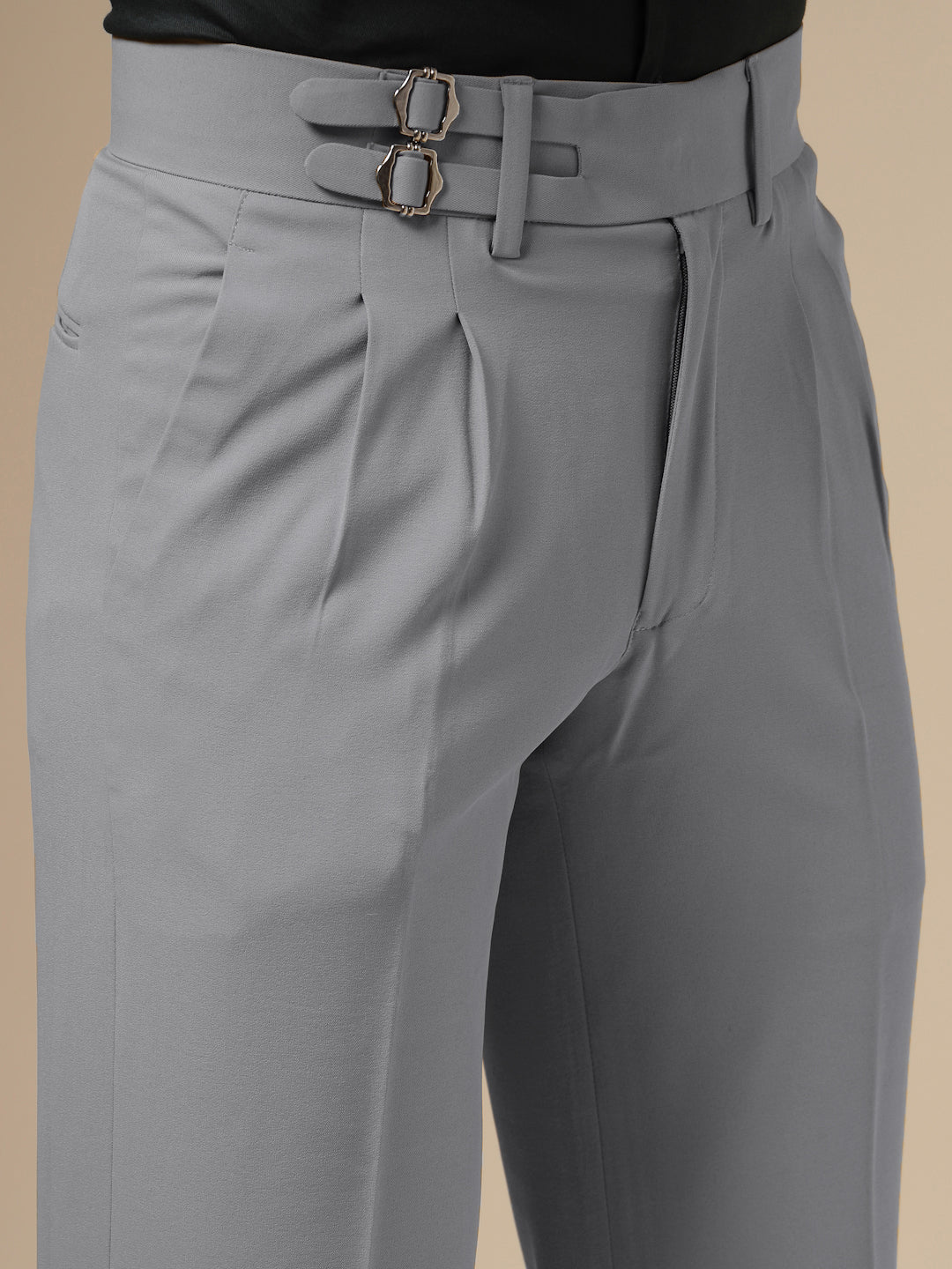 Ash Grey Double Buckle Formal Gurkha Pants by ITALIAN VEGA®