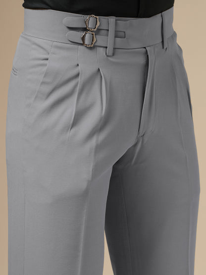 Ash Grey Double Buckle Formal Gurkha Pants by ITALIAN VEGA®