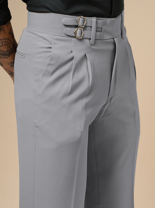 Ash Grey Double Buckle Formal Gurkha Pants by ITALIAN VEGA®