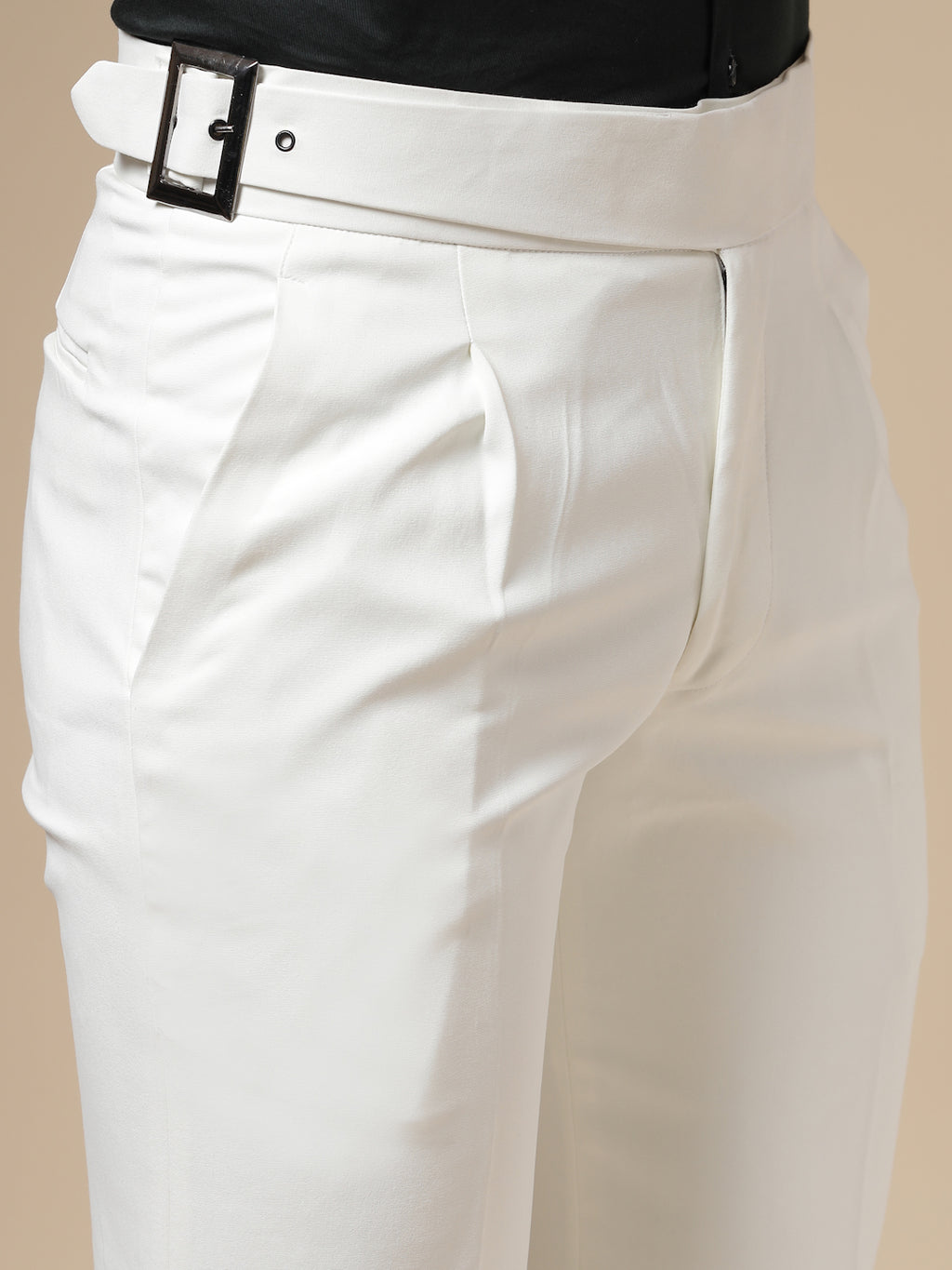 White Classic Buckle Formal Gurkha Pants by ITALIAN VEGA®