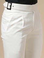 White Classic Buckle Formal Gurkha Pants by ITALIAN VEGA®