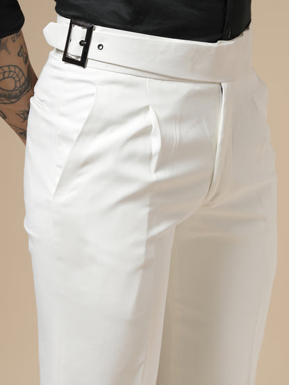 White Classic Buckle Formal Gurkha Pants by ITALIAN VEGA®