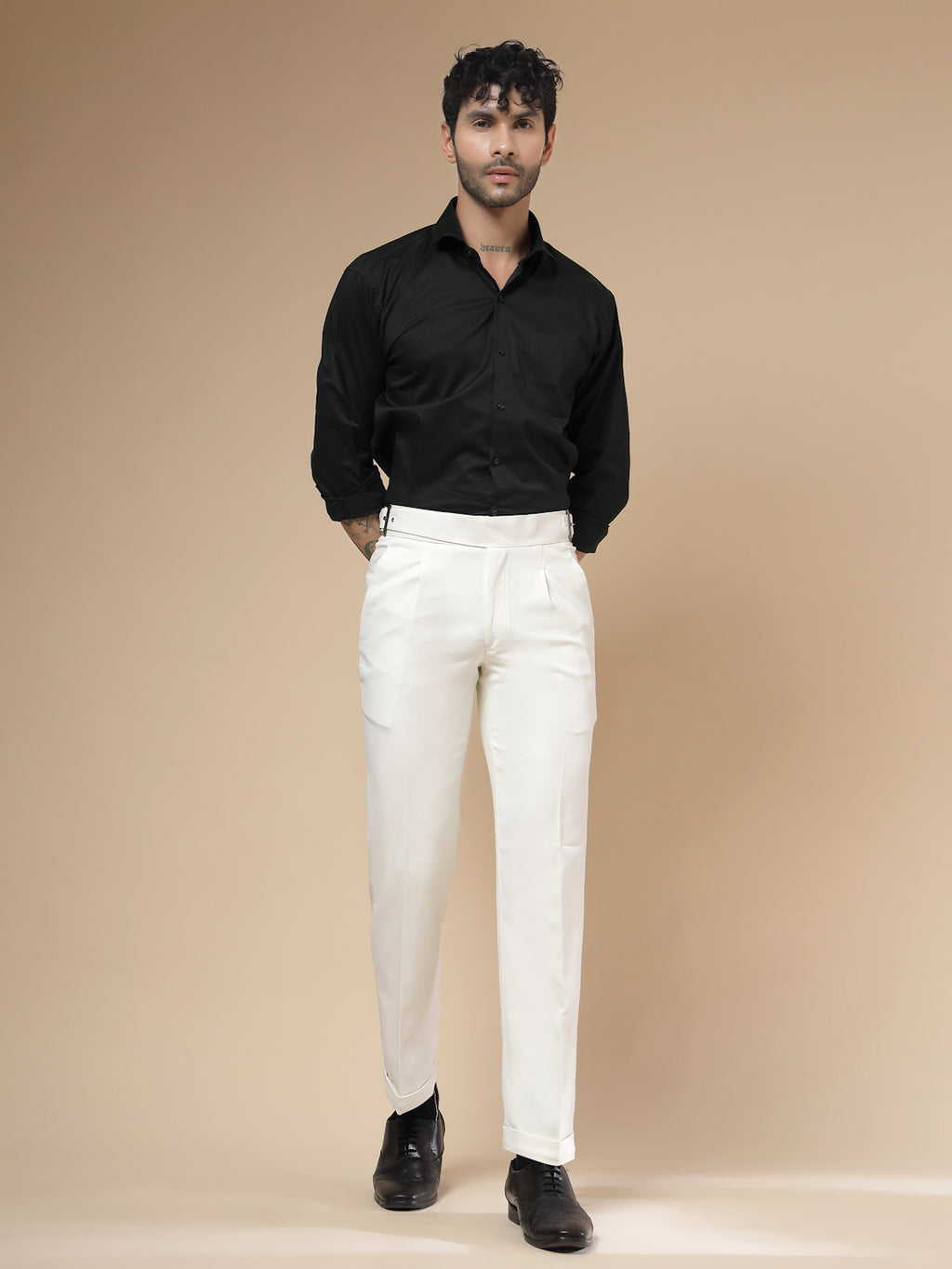 White Classic Buckle Formal Gurkha Pants by ITALIAN VEGA®