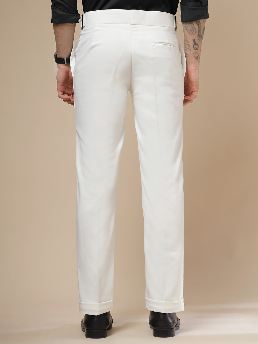 White Classic Buckle Formal Gurkha Pants by ITALIAN VEGA®
