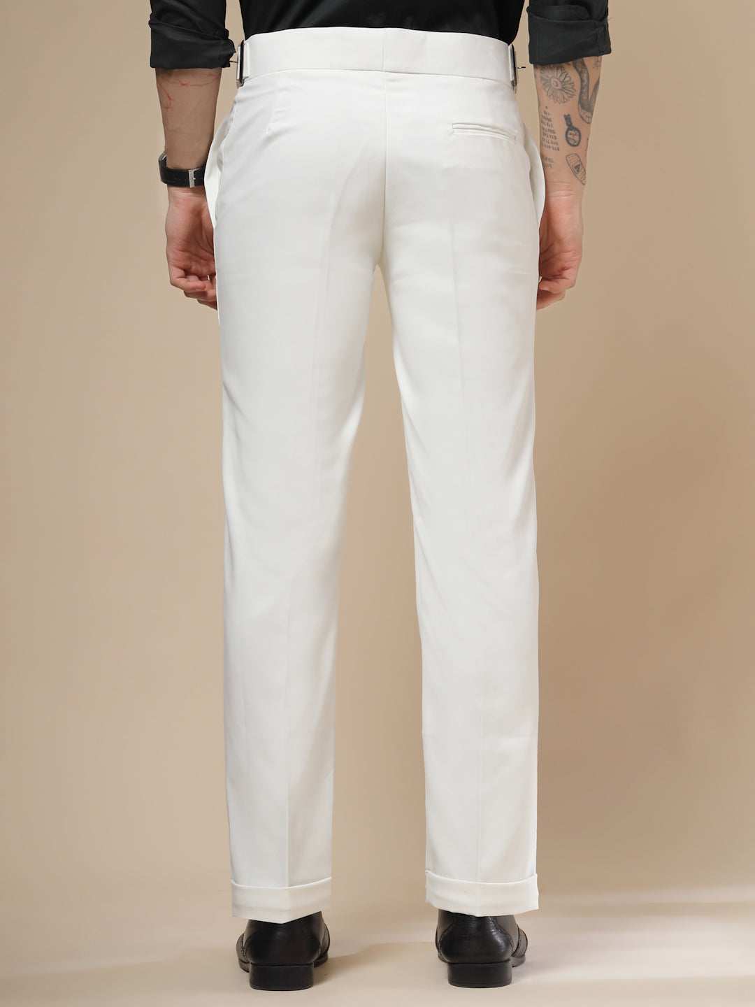 White Classic Buckle Formal Gurkha Pants by ITALIAN VEGA®