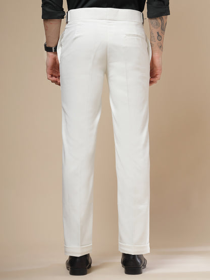 White Classic Buckle Formal Gurkha Pants by ITALIAN VEGA®