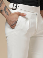 White Classic Buckle Formal Gurkha Pants by ITALIAN VEGA®