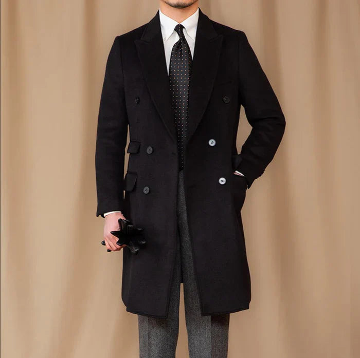 Kingsman Black Double Breasted Over Coat by Italian Vega® (Winter Special)