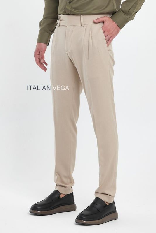 Beige Double Buckle Formal Gurkha Pants by ITALIAN VEGA®