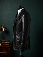 Men's Black Vegan Leather Single Breasted Blazer Jacket | Obsidian Noir by Italian Vega®