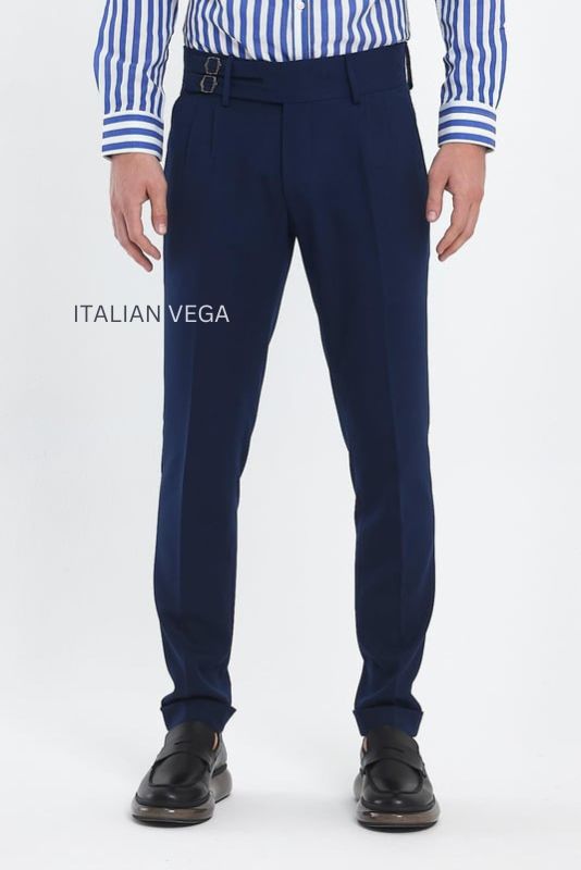 Navy Blue Double Buckle Formal Gurkha Pants by ITALIAN VEGA®