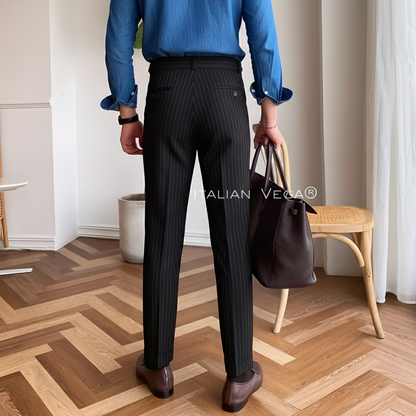Deep Black Striped Signature Buttoned Gurkha Pants by Italian Vega® (Special Edition)