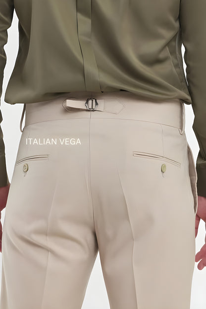 Beige Double Buckle Formal Gurkha Pants by ITALIAN VEGA®