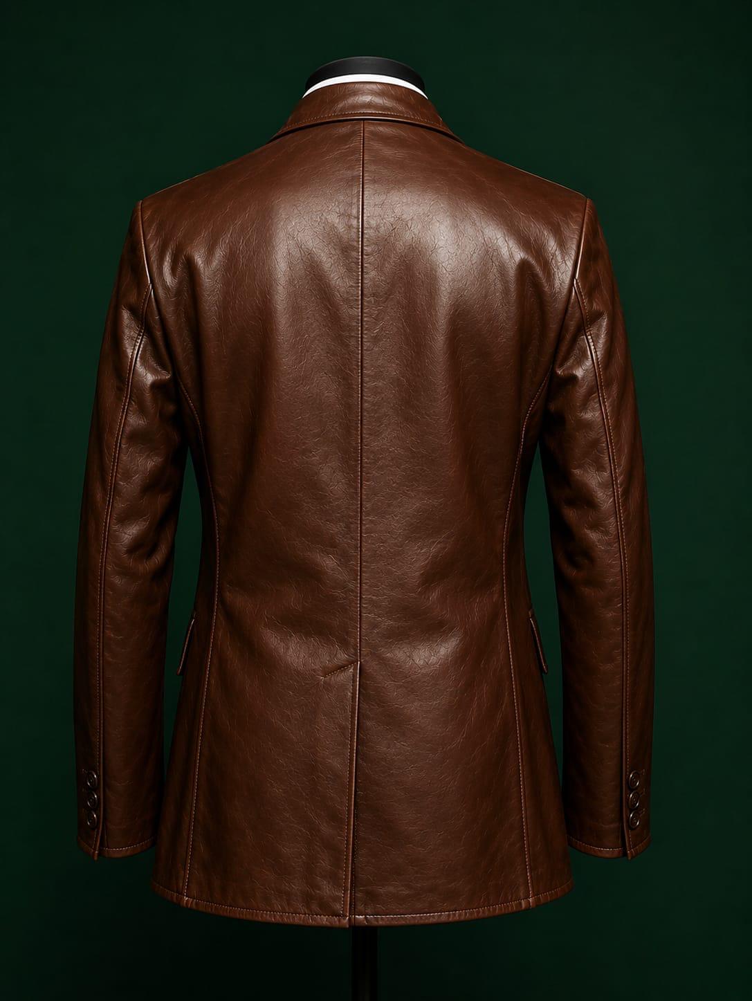 Men's Dark Brown Vegan Leather Double Breasted Blazer | Espresso Noir by Italian Vega®
