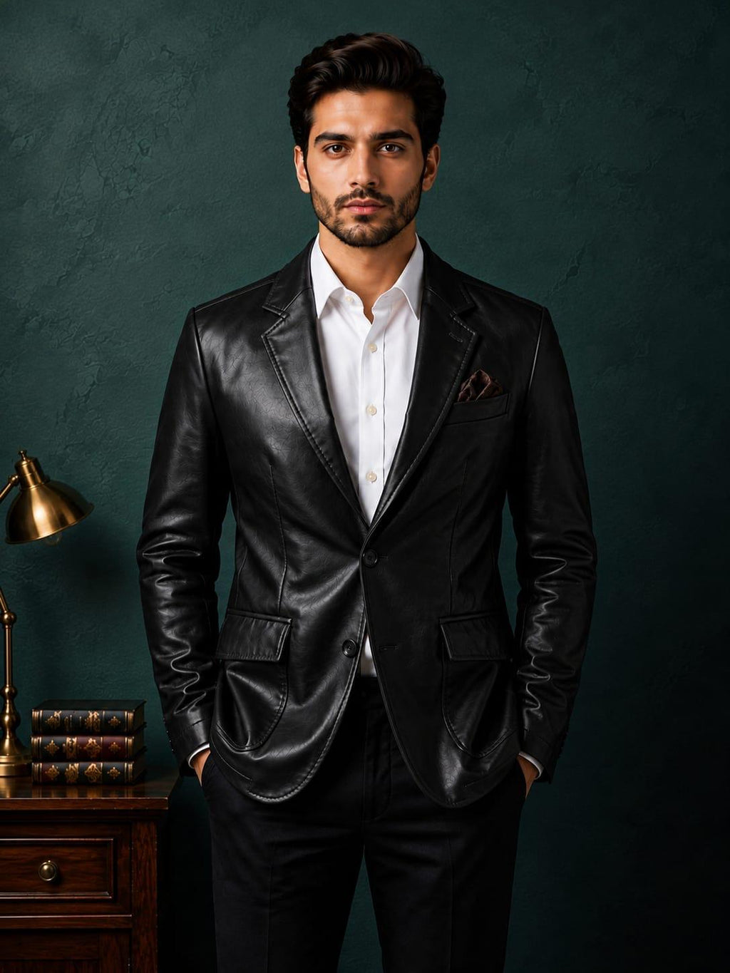 Men's Black Vegan Leather Single Breasted Blazer Jacket | Obsidian Noir by Italian Vega®