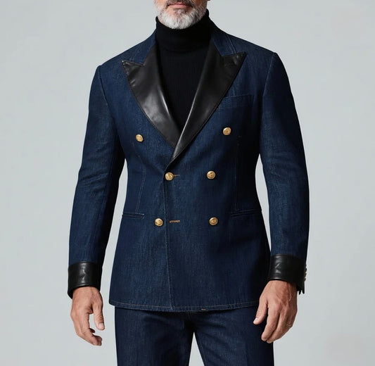 Luxury Denim & PU Leather Blazer – Italian Vega®