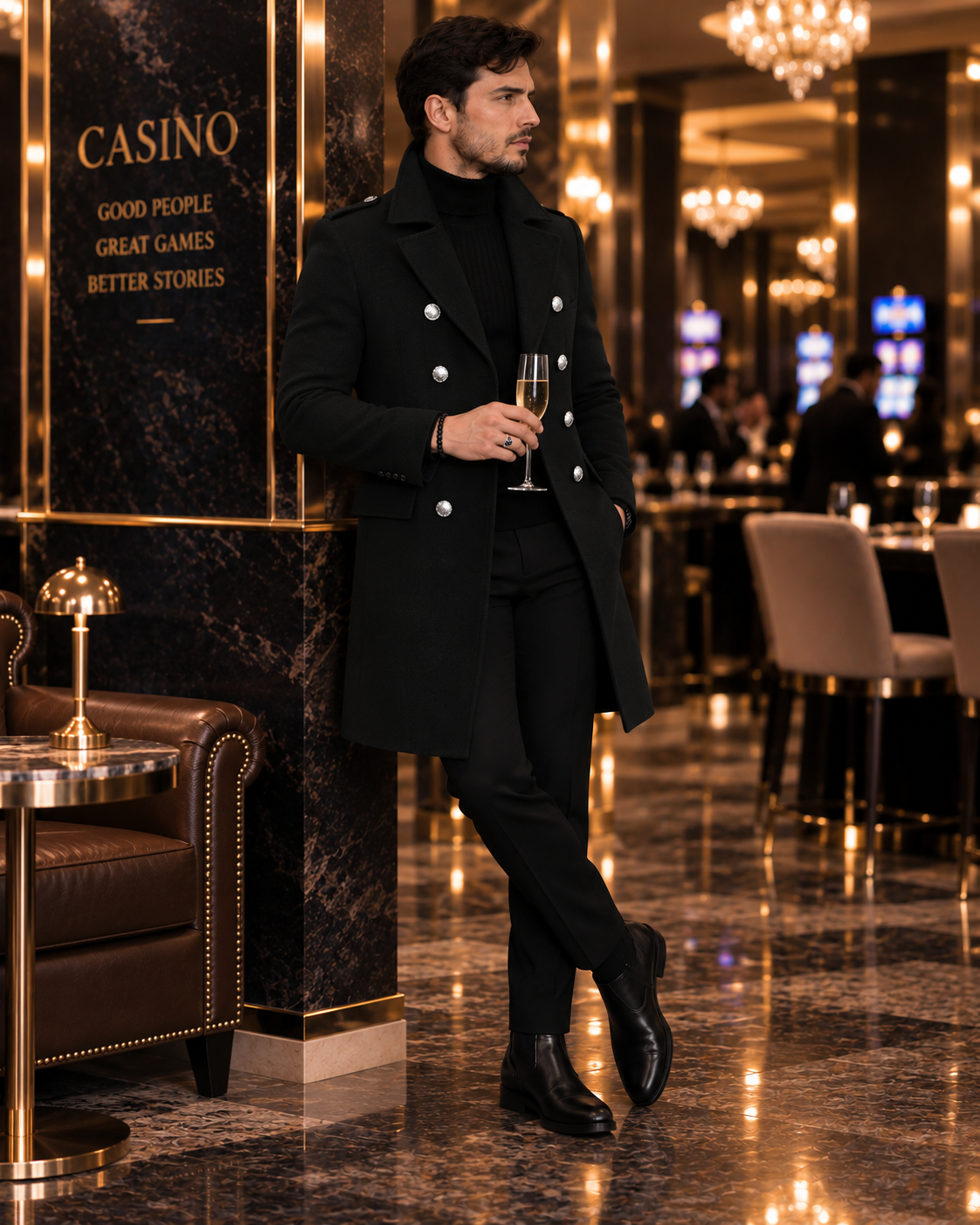 Alaska Black Double Breasted Over Coat by ITALIAN VEGA® (Winter Special)