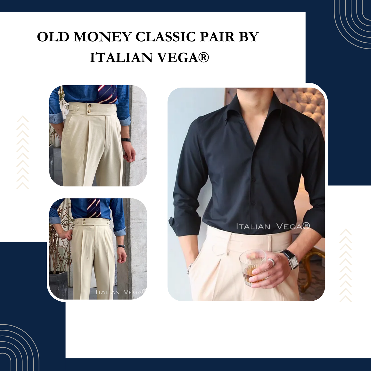 Old Money Black Shirt with Beige Signature Buttoned Gurkha Pant by ITALIAN VEGA®