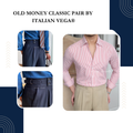 Old Money Crepe Stripe Shirt with Navy Stripe Signature Buttoned Gurkha Pant by ITALIAN VEGA®
