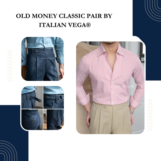 Old Money Crepe Stripe Shirt with Blue Veteran Denim Gurkha Pant by ITALIAN VEGA®