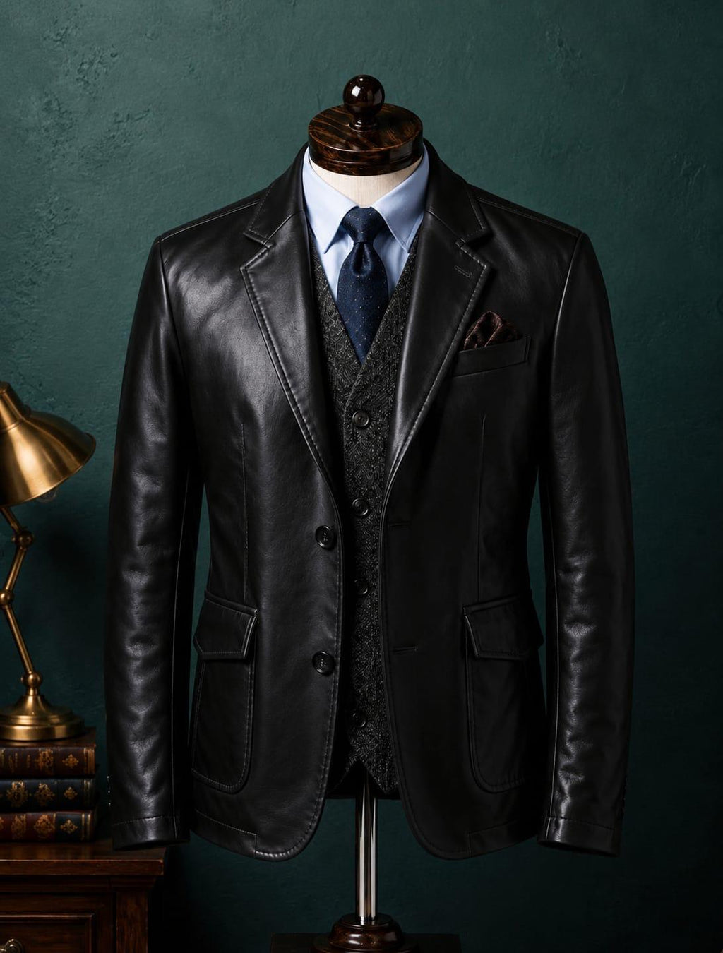 Men's Black Vegan Leather Single Breasted Blazer Jacket | Obsidian Noir by Italian Vega®
