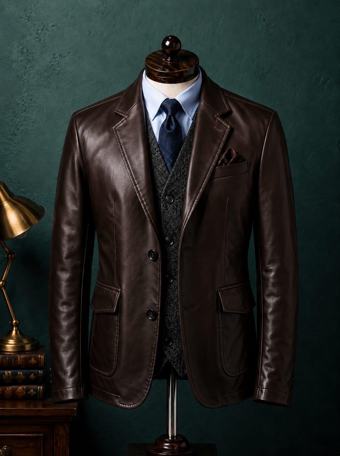 Men's Brown Vegan Leather Single Breasted Blazer Jacket | Espresso Luxe by Italian Vega®