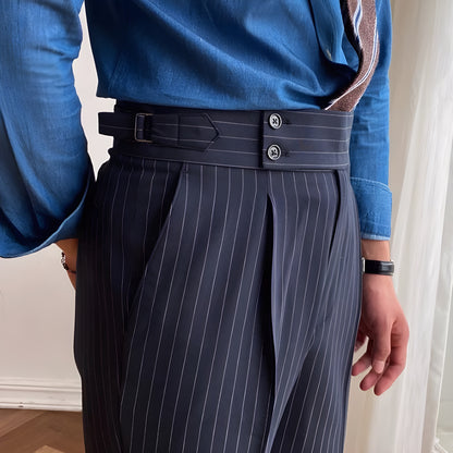 Navy Striped Signature Buttoned Gurkha Pants by Italian Vega® (Special Edition)