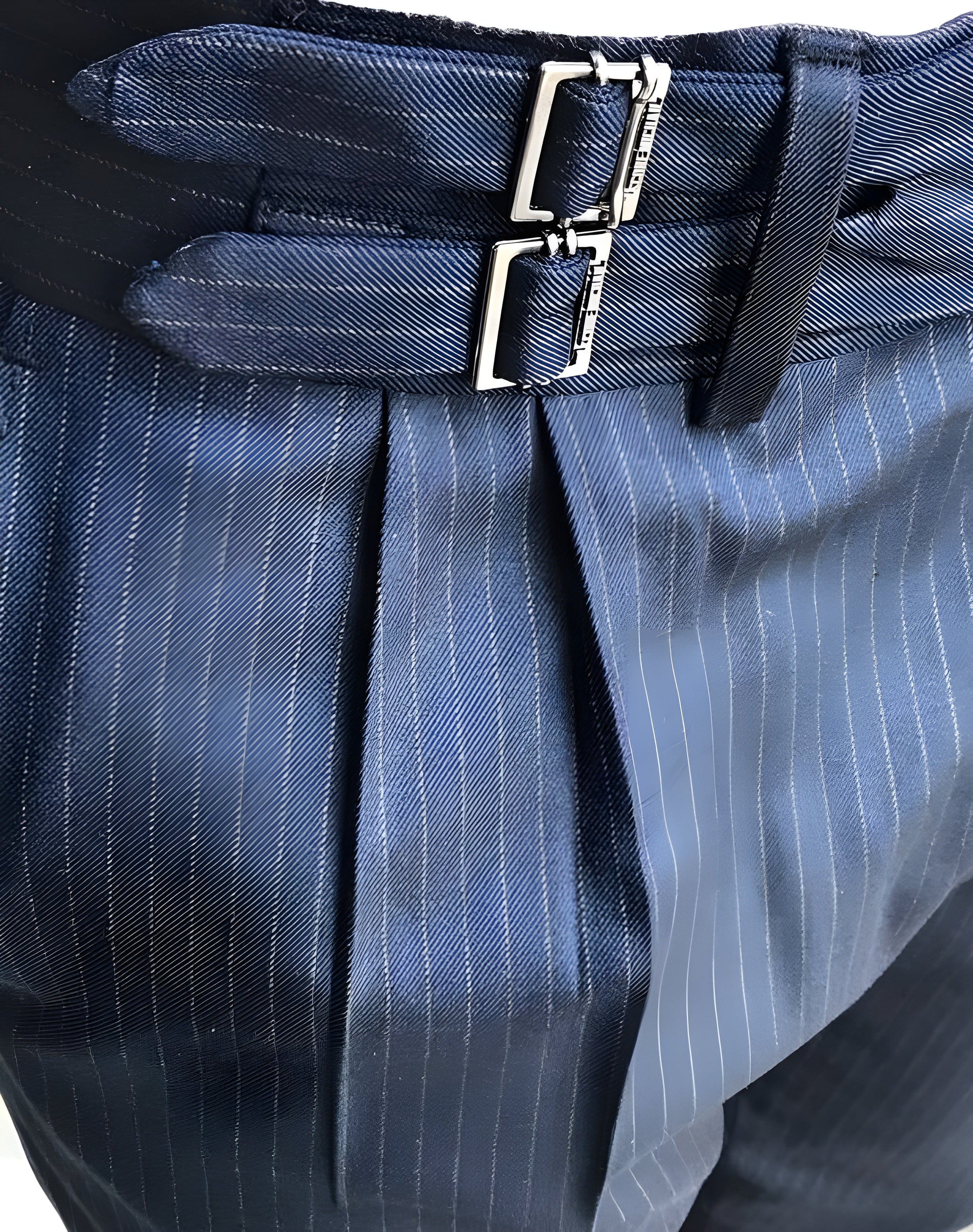 Navy Striped Double Buckle Formal Gurkha Pants by ITALIAN VEGA®