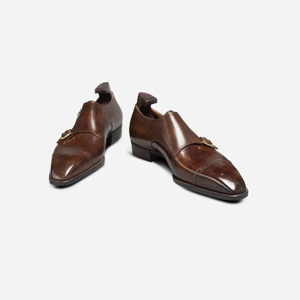 Punched Monk Strap Leather Shoes by Italian Vega®