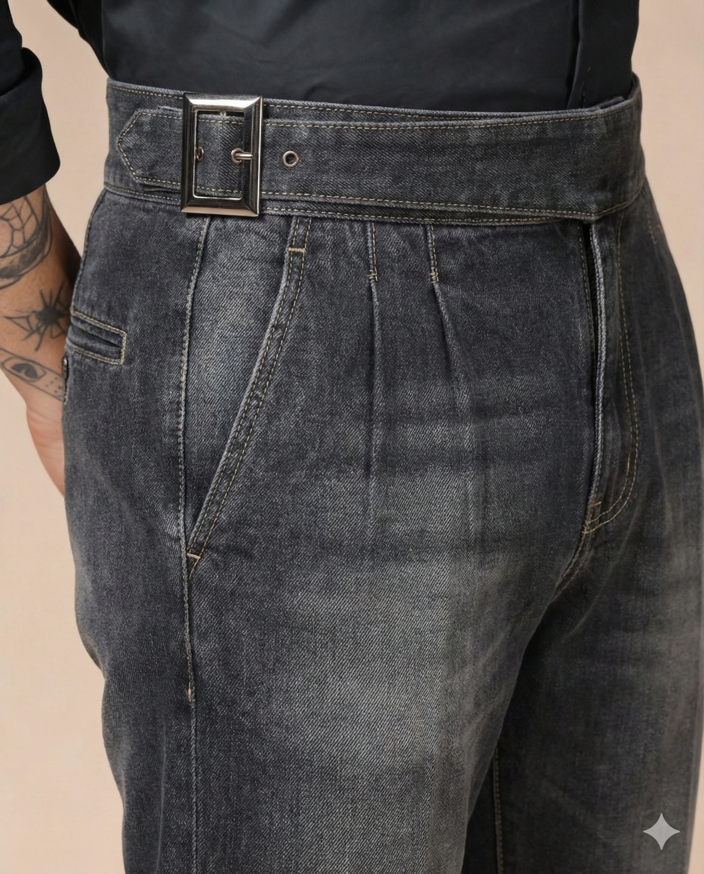 Anthracite Denim Classic Buckle Gurkha Trouser Pants | Boot Cut Fit by Italian Vega®