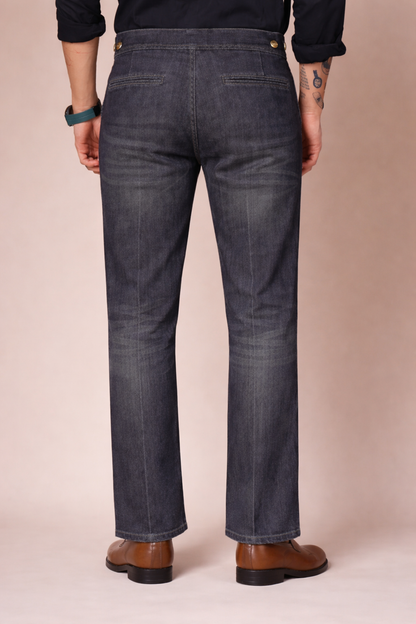 Anthracite Denim Classic Button Gurkha Trouser Pants | Boot Cut Fit by Italian Vega®