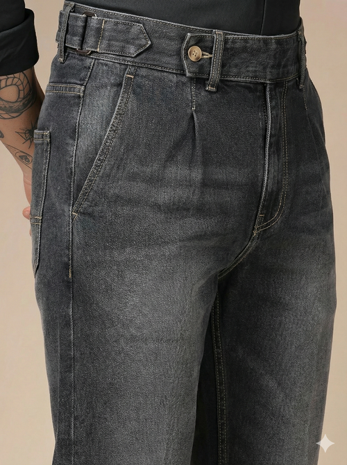 Anthracite Denim Oxford Gurkha Trouser Pants | Boot Cut Fit by Italian Vega®